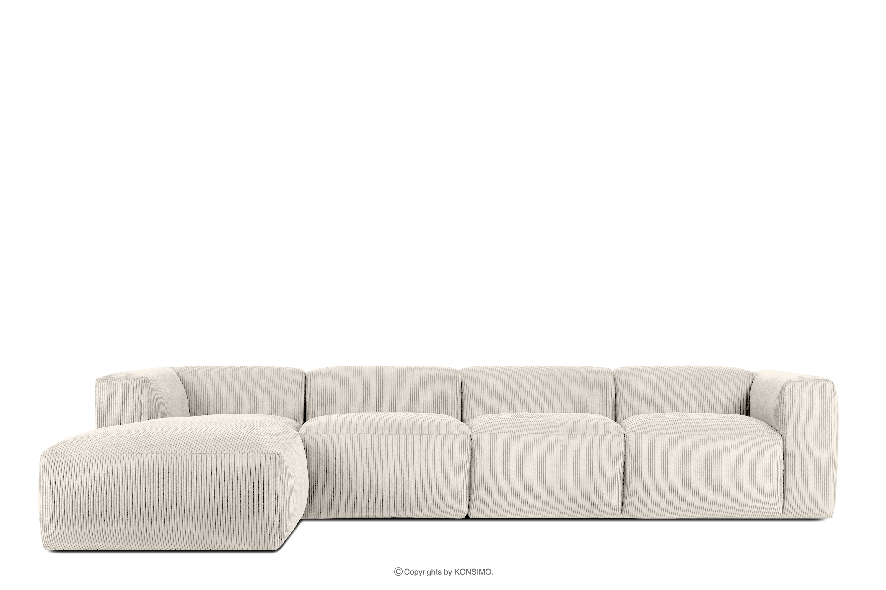 Großes modulares Ecksofa für das Wohnzimmer aus Kordstoff creme links BUFFO