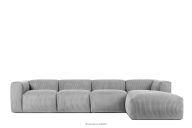Großes modulares Ecksofa für das Wohnzimmer aus hellgrauem Kordstoff rechts
