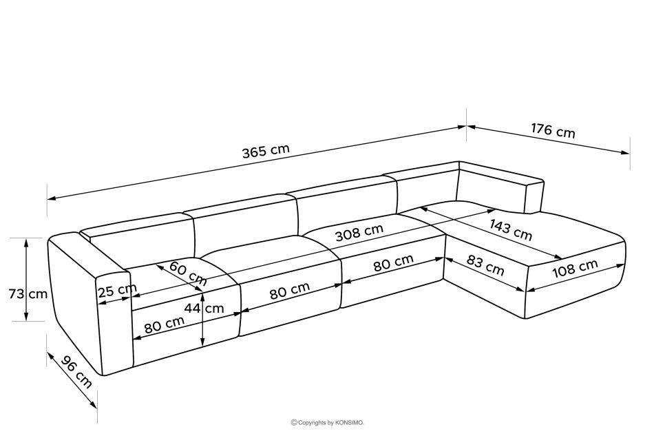 BUFFO Großes modulares Wohnzimmer-Ecksofa aus orangem Gewebestoff, rechts orange - Foto 19