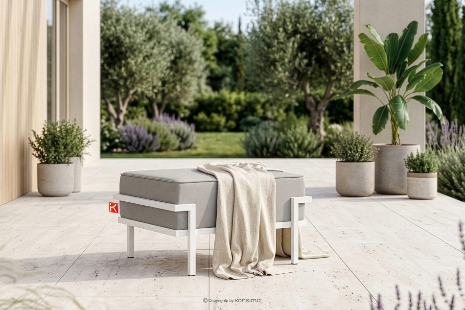 TRIGLO Garten-Sitzhocker mit Metallbeinen weiß/hellgrau weiß/hellgrau - Foto 1