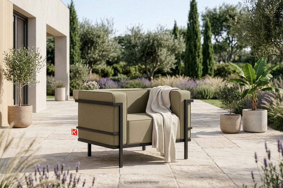 TRIGLO Moderner Gartensessel mit Metallbeinen dunkelgrau/beige dunkelgrau/beige - Foto 1