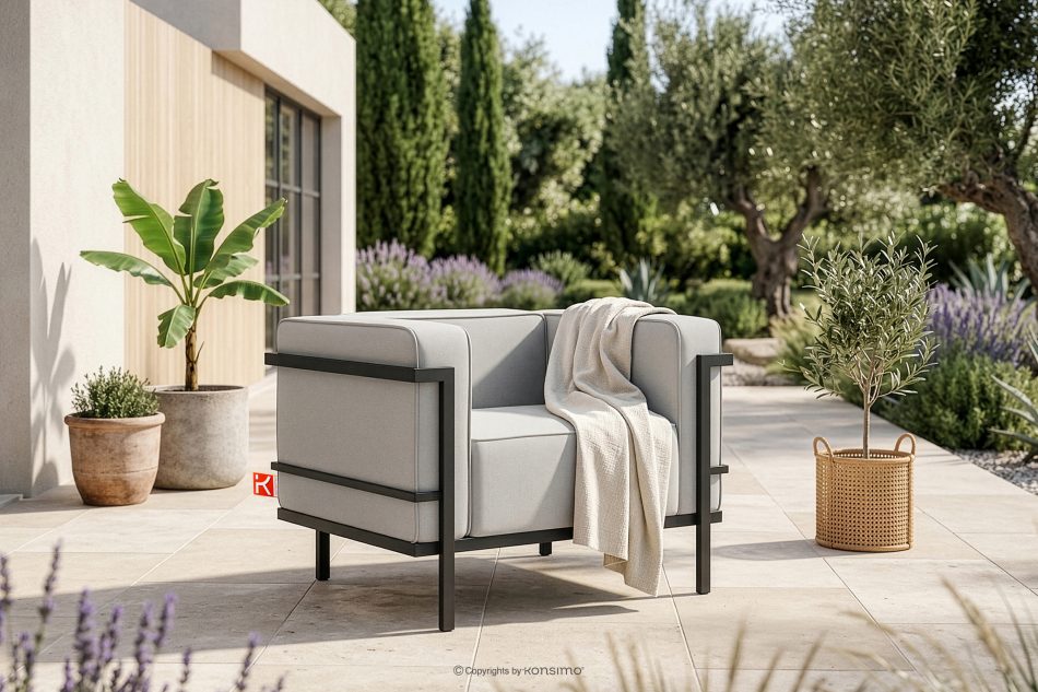 TRIGLO Moderner Gartensessel mit Metallbeinen dunkelgrau/hellgrau dunkelgrau/hellgrau - Foto 1