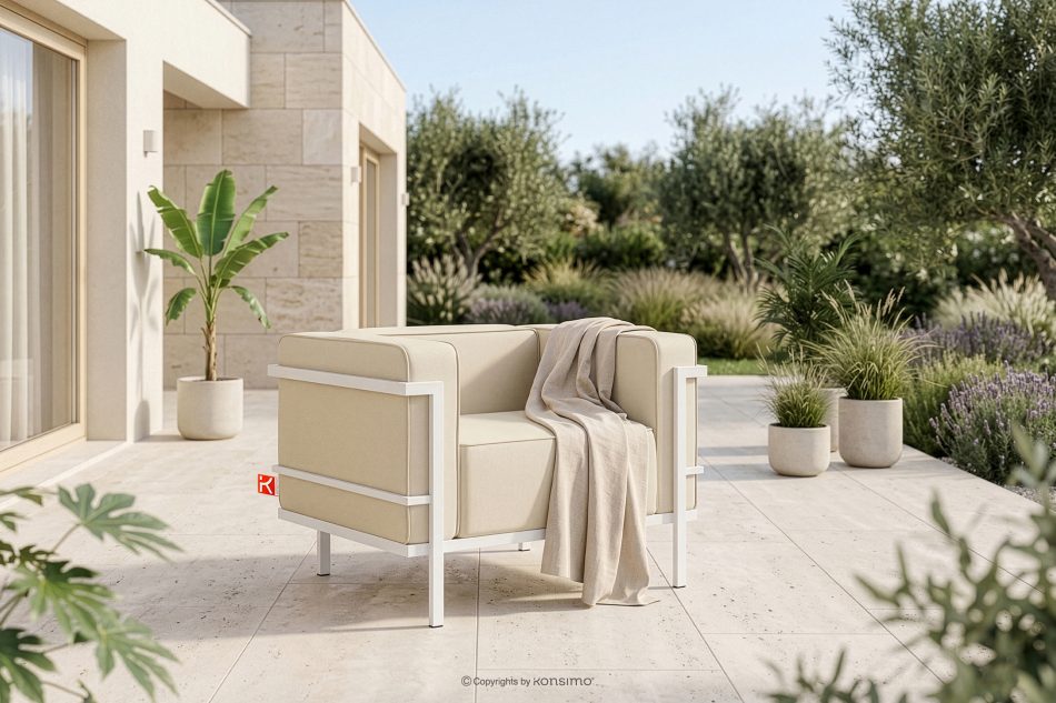 TRIGLO Moderner Gartensessel mit Metallbeinen weiß/cremeweiß weiß/cremig - Foto 1