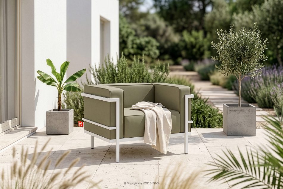 TRIGLO Moderner Gartensessel mit Metallbeinen weiß/beige weiß/beige - Foto 1