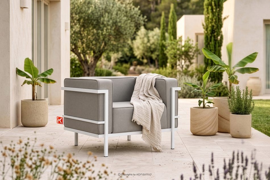 TRIGLO Moderner Gartensessel mit Metallbeinen weiß/hellgrau weiß/hellgrau - Foto 1