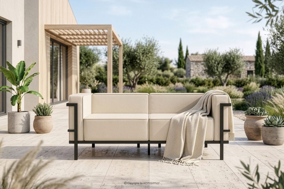 TRIGLO Modernes Gartensofa mit Metallbeinen dunkelgrau/cremefarben dunkelgrau/cremeweiß - Foto 1