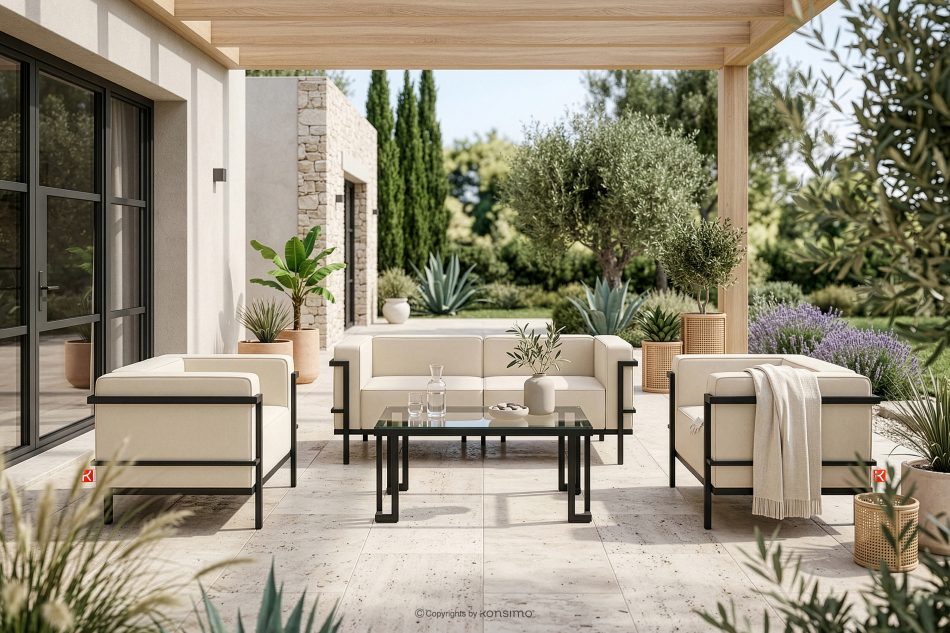 TRIGLO Modernes Gartensofa mit Metallbeinen dunkelgrau/cremefarben dunkelgrau/cremeweiß - Foto 10