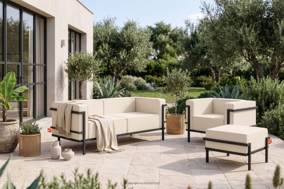 TRIGLO Modernes Gartensofa mit Metallbeinen dunkelgrau/cremefarben dunkelgrau/cremeweiß - Foto 11