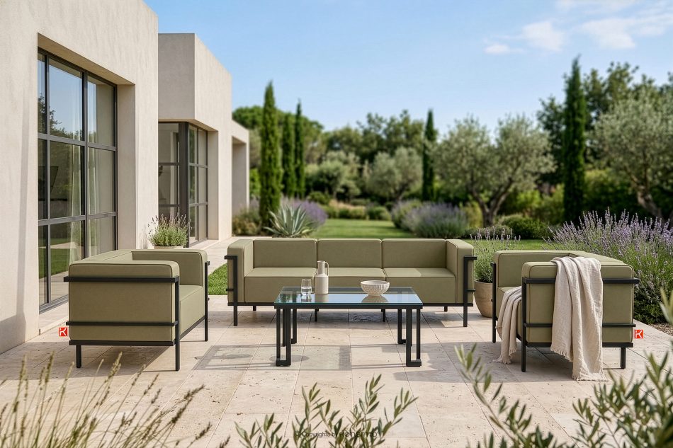 TRIGLO Modernes Gartensofa auf Metallfüßen dunkelgrau/beige dunkelgrau/beige - Foto 9