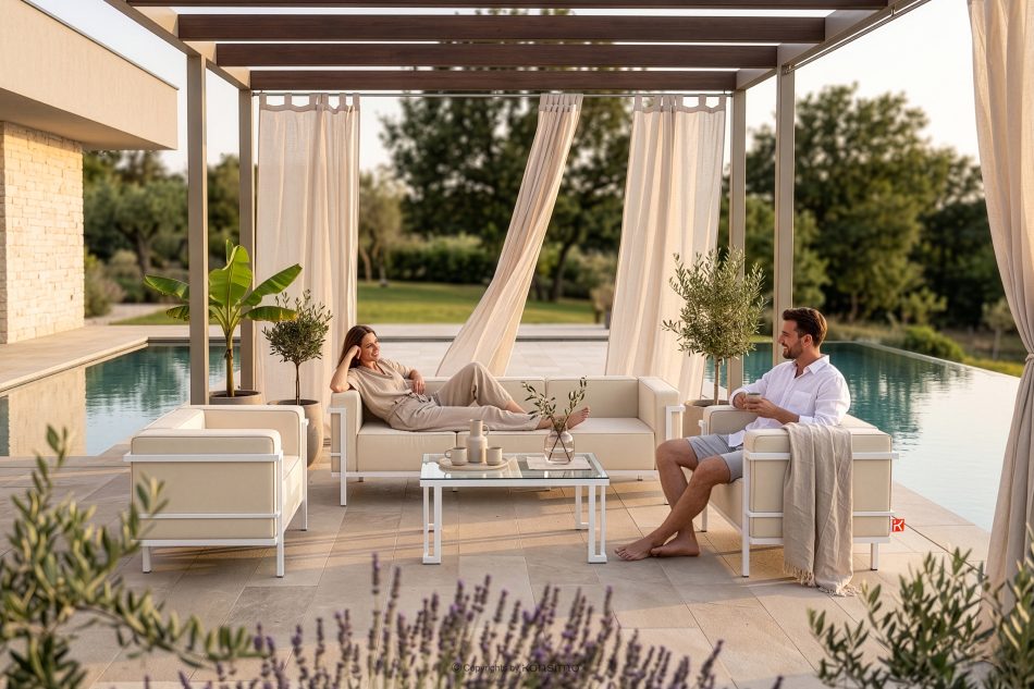 TRIGLO Modernes Gartensofa auf Metallbeinen weiß/beige weiß/beige - Foto 10