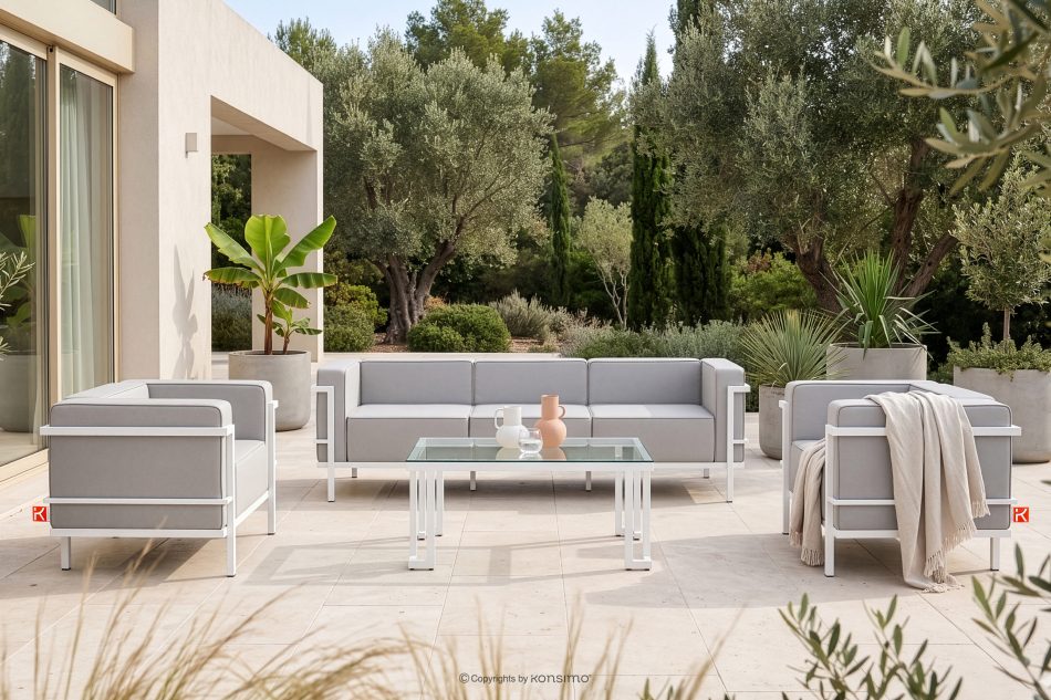 TRIGLO Modernes Gartensofa auf Metallfüßen weiß/hellgrau weiß/hellgrau - Foto 9