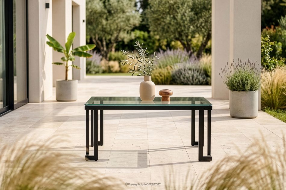 TRIGLO Gartentisch mit Glasplatte dunkelgrau dunkelgrau - Foto 1