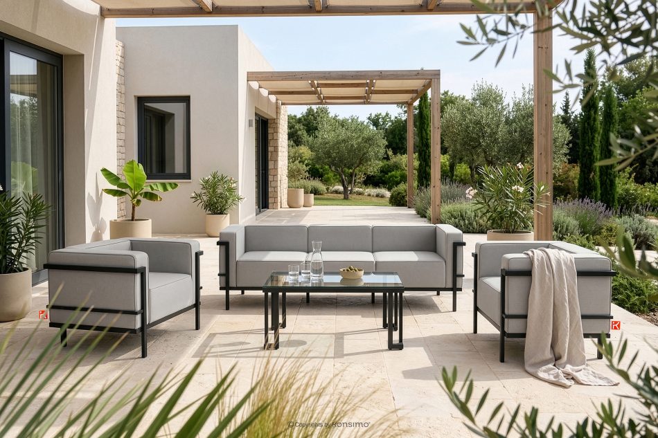 TRIGLO Gartentisch mit Glasplatte dunkelgrau dunkelgrau - Foto 5