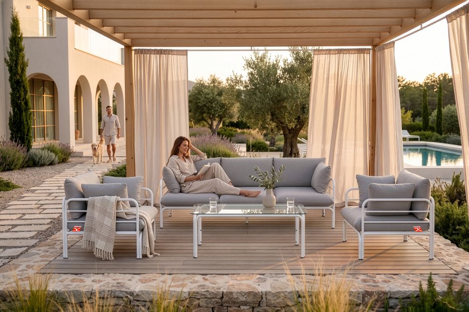RAMBE Loft-Gartensofa auf Metallfüßen weiß/hellgrau weiß/hellgrau - Foto 10