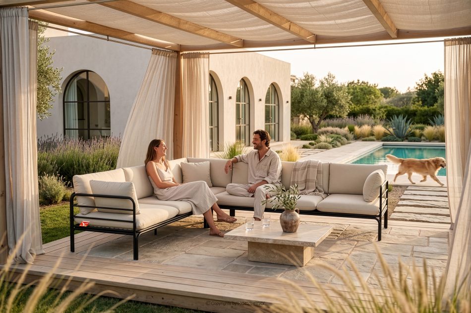 RAMBE Großes Loft-Gartenecksofa auf Metallfüßen anthrazit-/cremefarben anthrazit/cremeweiß - Foto 9