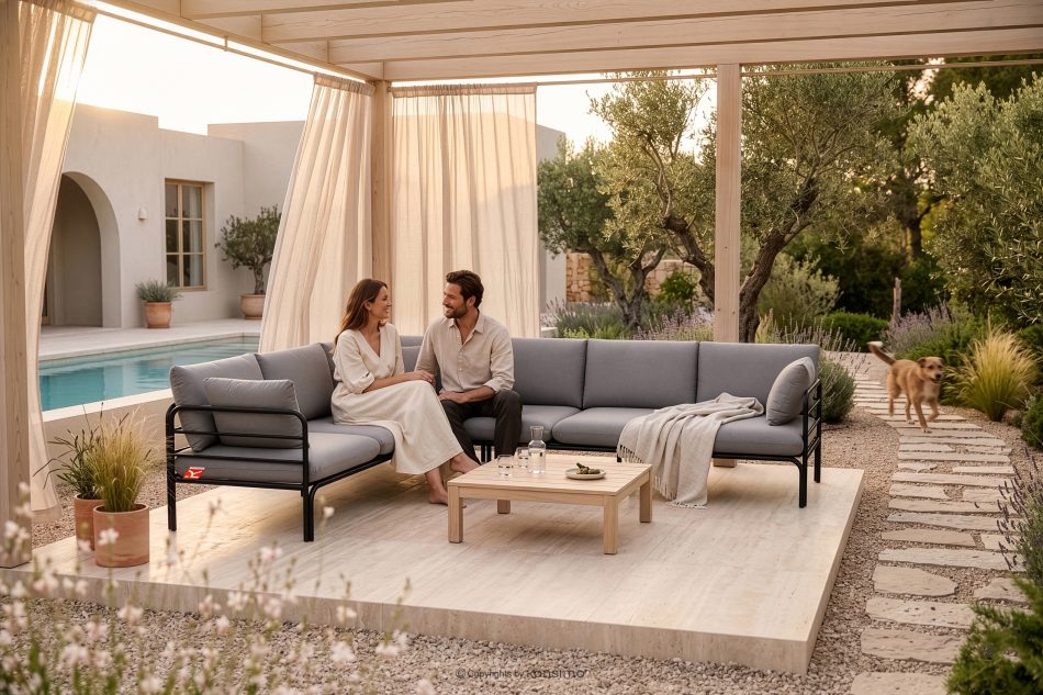 RAMBE Großes Loft-Gartenecksofa auf Metallfüßen anthrazit/hellgrau anthrazit/hellgrau - Foto 9