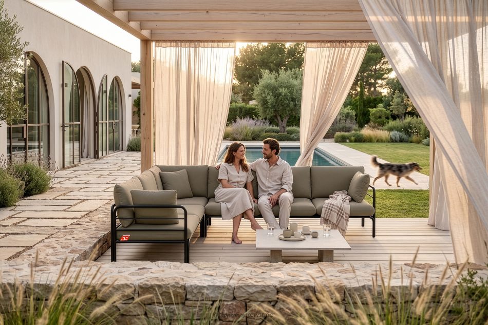 RAMBE Großes Loft-Gartenecksofa auf Metallfüßen anthrazit/beige anthrazit/beige - Foto 10