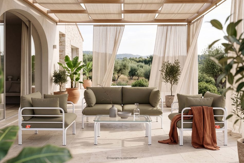 RAMBE Gartentisch mit Glasplatte im Loft-Stil weiß weiß - Foto 4