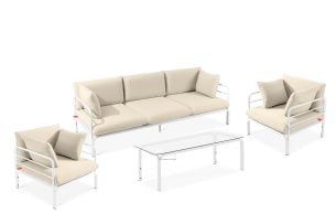 RAMBE, https://konsimo.de/kollektion/rambe/ Loft-Gartenmöbel-Set weiß/creme (Sitzplätze jeweils 1,1,3,1) weiß/cremeweiß - Foto