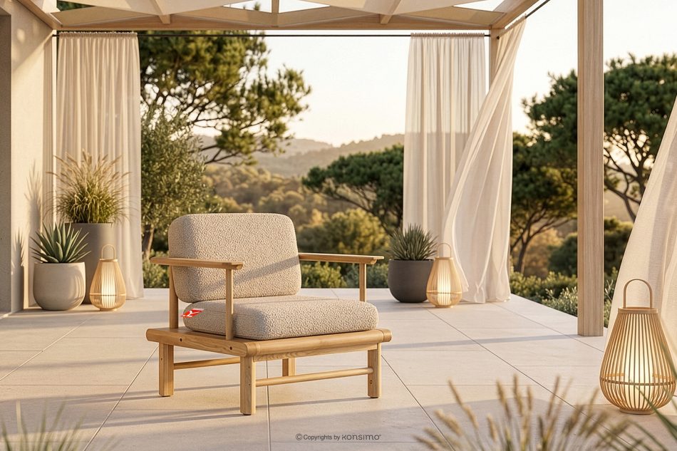 ATREDA Gartensessel im Boho-Stil aus natürlicher Esche beige Creme/jesion naturalny - Foto 1