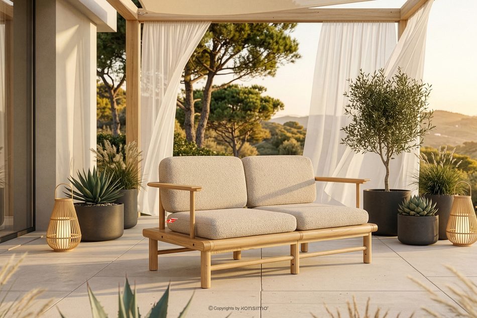 ATREDA Eschenholz Gartensofa im Boho-Stil Blutholz Creme/natürliche Asche - Foto 1