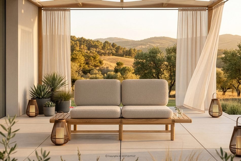 ATREDA Gartensofa aus Holz im Boho-Stil cremefarben Creme/natürliche Asche - Foto 1