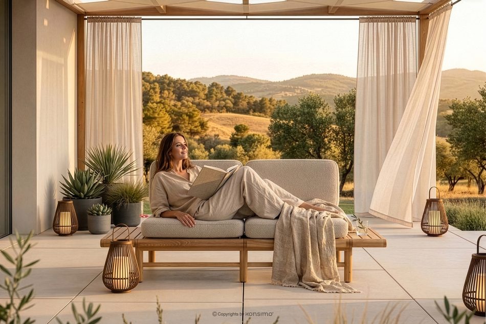 ATREDA Gartensofa aus Holz im Boho-Stil cremefarben Creme/natürliche Asche - Foto 13