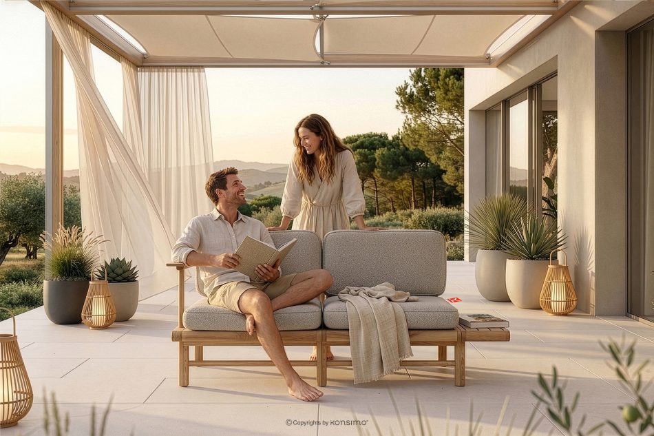 ATREDA Massives Eschenholz Gartensofa 2 Creme Creme/natürliche Asche - Foto 20