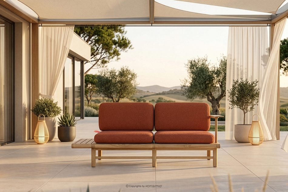 ATREDA Doppelsitziges Gartensofa aus Eschenholz orange orange/natürliche Asche - Foto 1