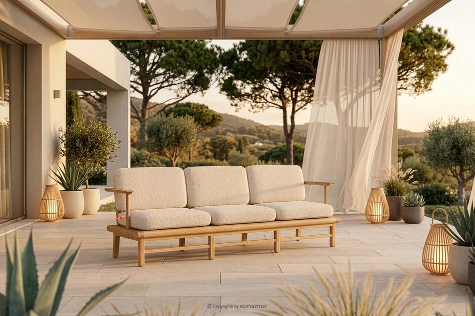 ATREDA Gartensofa 3 in Eschenholz Boho Blut Stil Creme/natürliche Asche - Foto 1