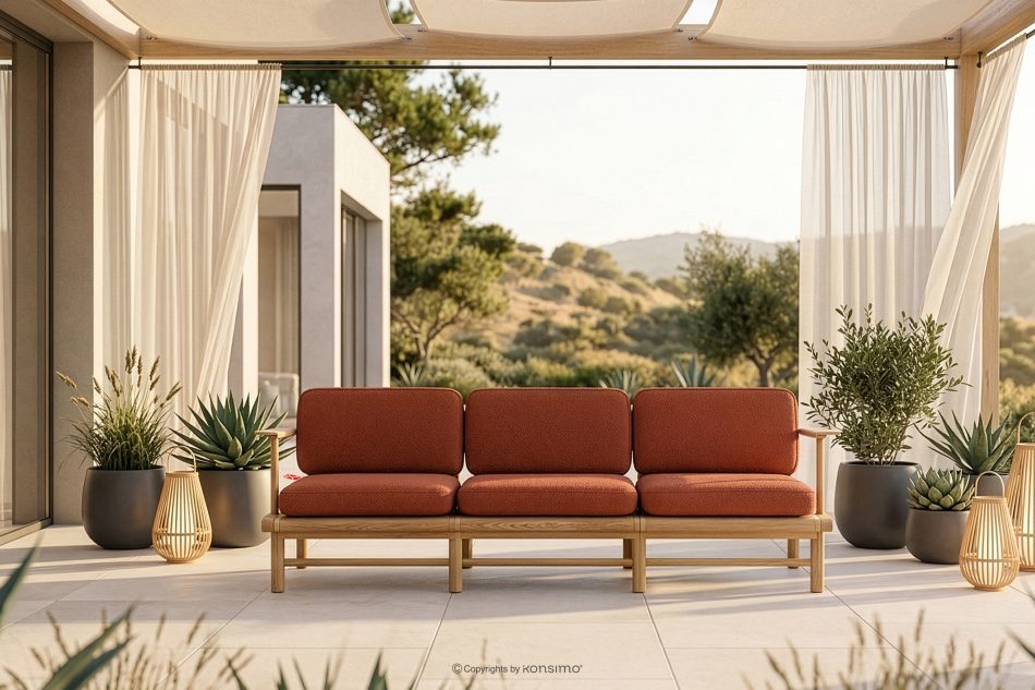 ATREDA Gartensofa 3 aus Eschenholz im Boho-Stil orange orange/natürliche Asche - Foto 1