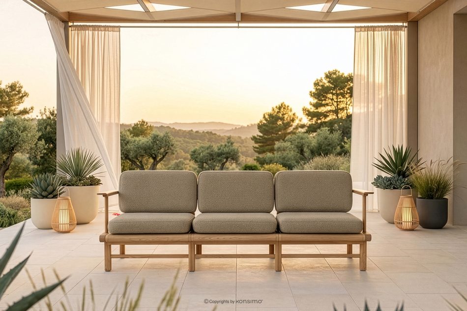 ATREDA Gartensofa 3 aus Eschenholz im Boho-Stil beige beige/natürliche Asche - Foto 1