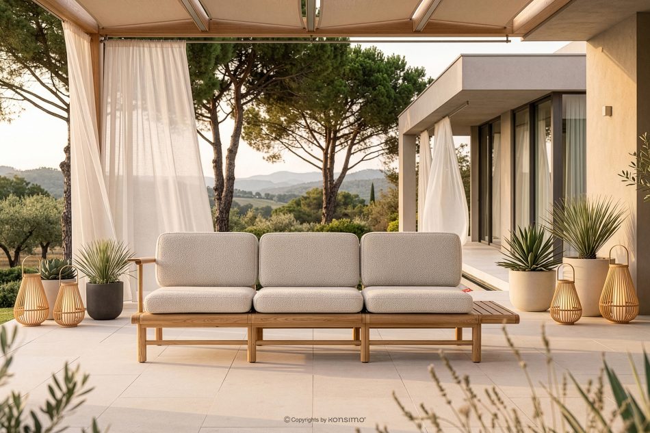 ATREDA Gartensofa 3 Massivholz Esche Creme Creme/natürliche Asche - Foto 1
