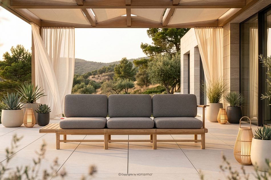 ATREDA 3-Sitzer Eschenholz Gartensofa grau grau/natürliche Asche - Foto 1