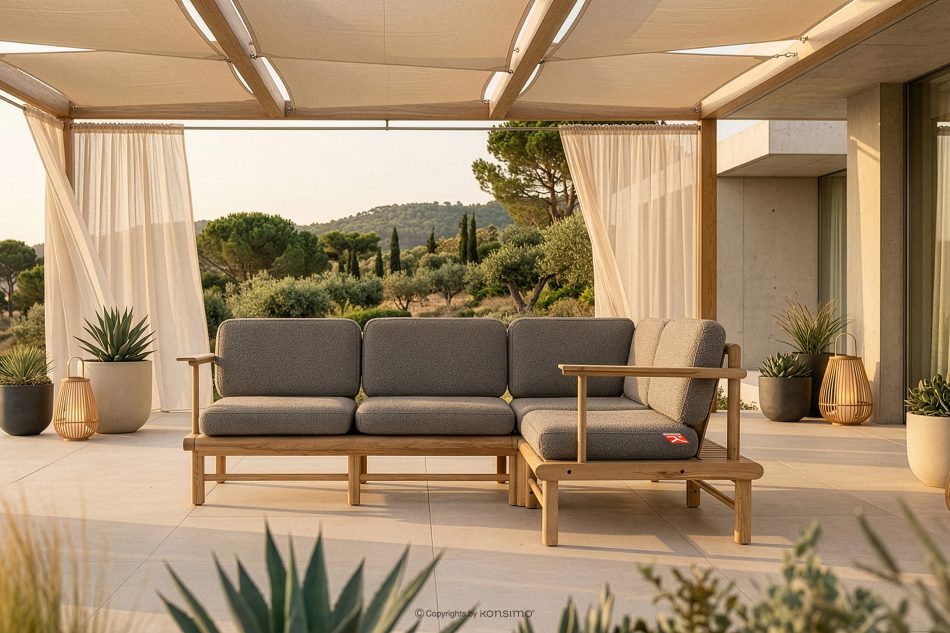 ATREDA Ecksofa aus Eschenholz grau rechts grau/natürliche Asche - Foto 1