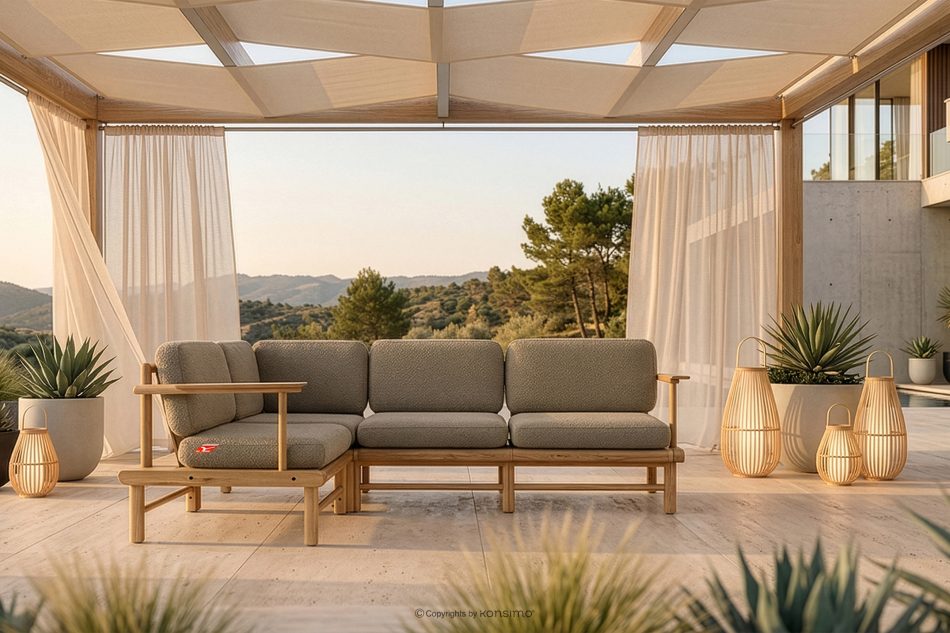 ATREDA Esche Holz Gartenecke beige links beige/natürliche Asche - Foto 1