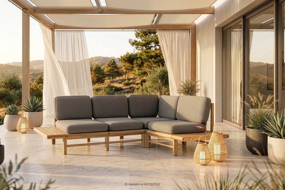 ATREDA Boho-Ecksofa mit Esche massiv grau rechts grau/natürliche Asche - Foto 1