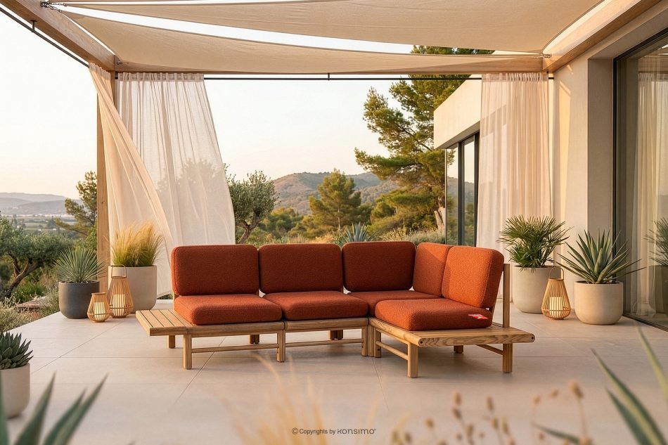ATREDA Boho Ecksofa mit massivem Eschenholz orange rechts orange/natürliche Asche - Foto 1
