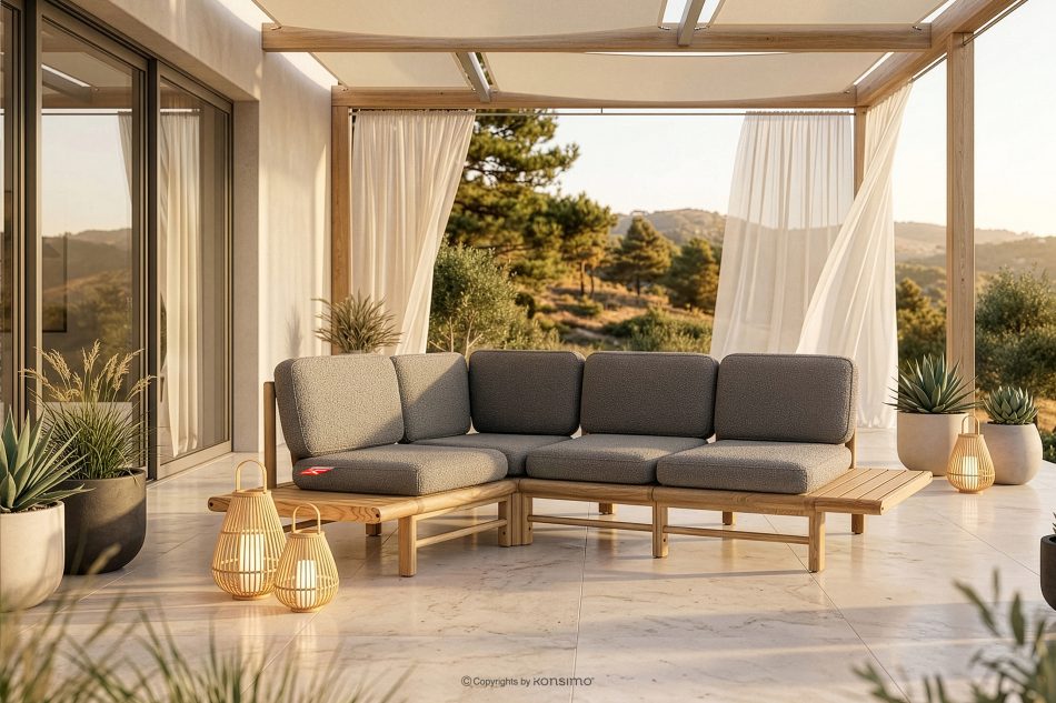 ATREDA Boho Ecksofa mit Esche massiv grau links grau/natürliche Asche - Foto 1