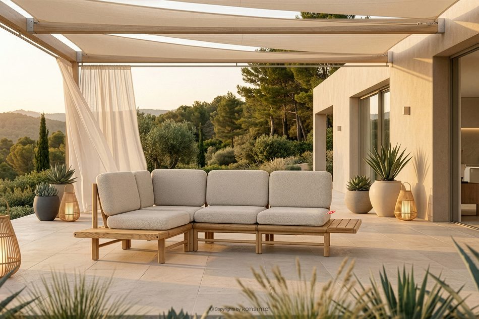 ATREDA Boho Ecksofa mit Esche massiv creme links Creme/natürliche Asche - Foto 1
