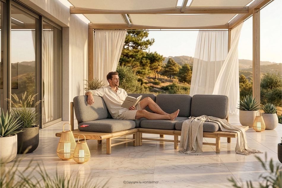 ATREDA Boho Ecksofa Gartenecke in Esche massiv orange links orange/natürliche Asche - Foto 17