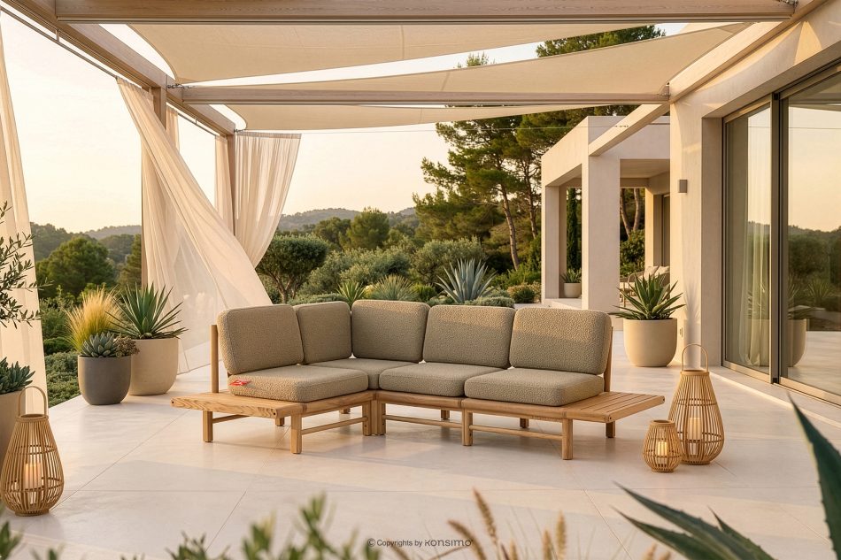 ATREDA Boho Ecksofa mit Esche massiv beige links beige/natürliche Asche - Foto 1