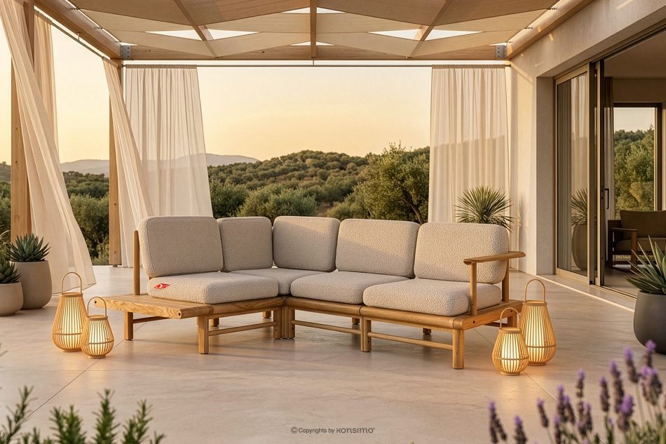 ATREDA Holzecke Garten boho style links Creme Creme/natürliche Asche - Foto 1