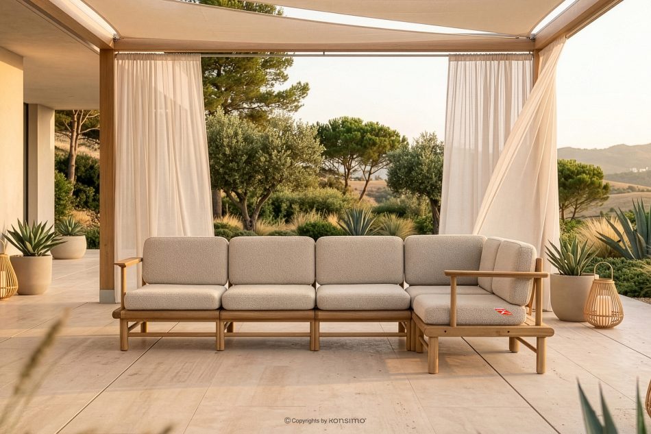 ATREDA Boho-Gartenecke aus Holz rechts Creme Creme/natürliche Asche - Foto 1