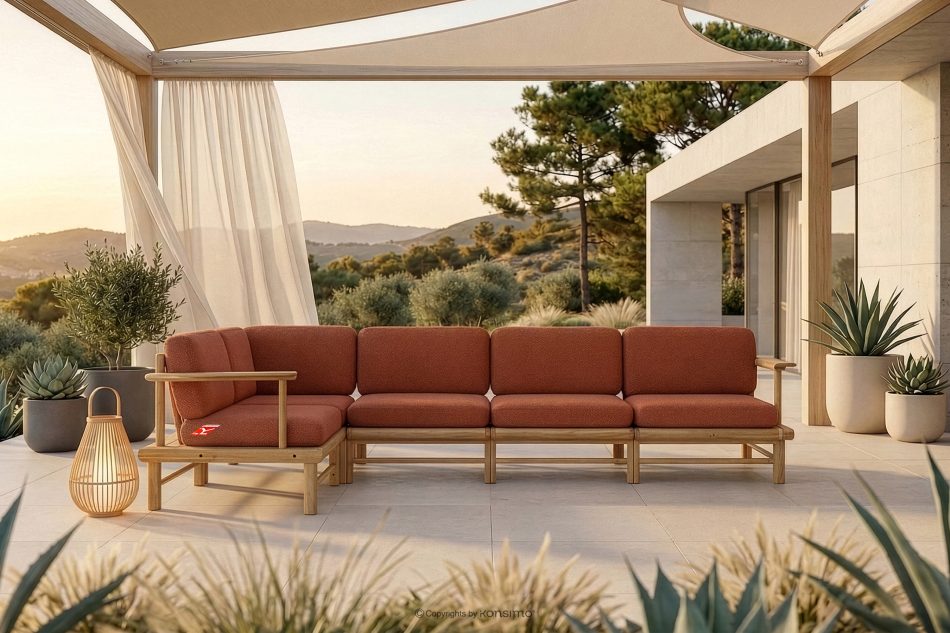 ATREDA Boho Gartenecke aus Holz links orange orange/natürliche Asche - Foto 1