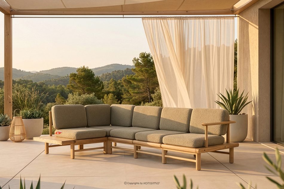 ATREDA Massivholz-Gartenecke im Boho-Stil beige links beige/natürliche Asche - Foto 1