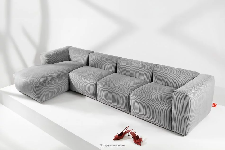 BUFFO Großes modulares Ecksofa für das Wohnzimmer aus hellgrauem Kordstoff links hellgrau - Foto 17