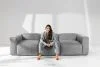 BUFFO Großes modulares Ecksofa für das Wohnzimmer aus hellgrauem Kordstoff links hellgrau - Foto 2