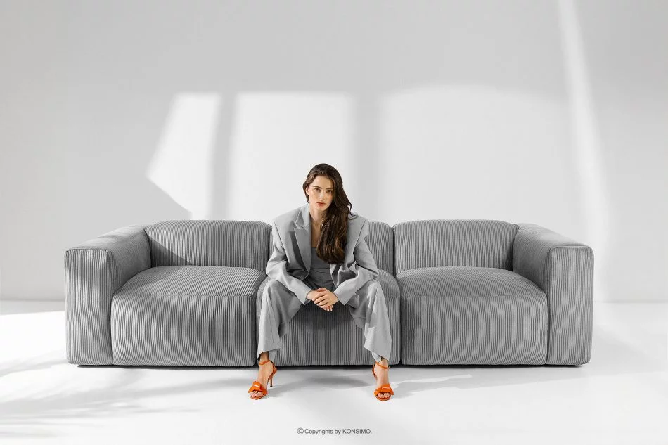 BUFFO Großes modulares Ecksofa für das Wohnzimmer aus hellgrauem Kordstoff links hellgrau - Foto 1