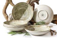Beigefarbener Suppenteller aus Porzellan 6 tlg.